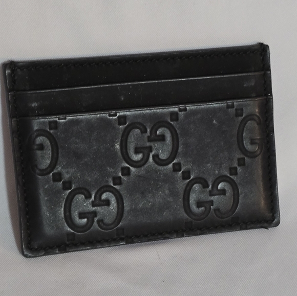 Gucci Black Rubberized Leather Card Case Wallet GG - Picture 1 of 6